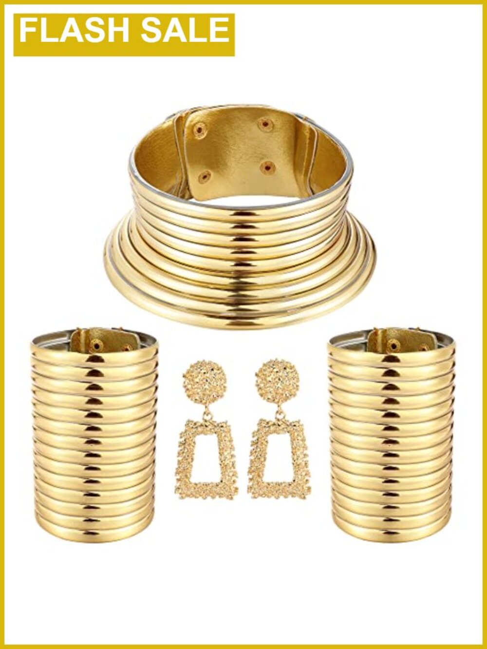 African National Jewelry Set Faux Leather Alloy Choker Bracelets Earrings 4pc